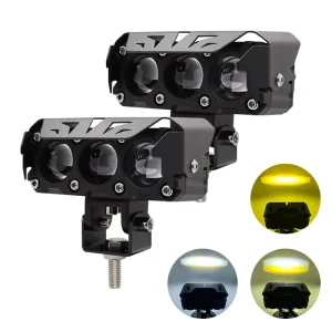3D Projector Lens LED Auxiliary Spotlight 60W Hi Lo Dual Color Motorcycle Headlight Fog Light