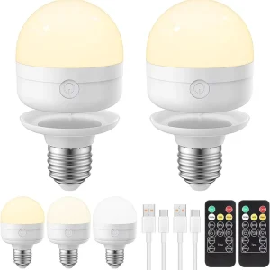 3W E26/12 LED Rechargeable Bulb Remote Control Indoor Wireless Picture Light Battery Operated Table Lamp for Home Decor DC Power