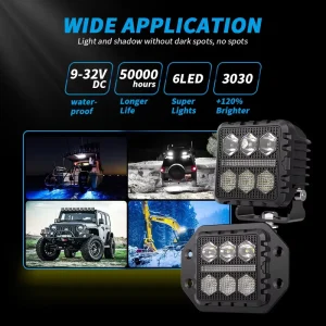 3inch Square LED Driving Light Work Light Recessed Auxiliary for Car Light Car Motorcycle Off road Vehicle
