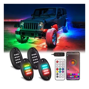 4/6/8/10 Pods Rock Light with Switch Brake Chasing Rock Lights RGBW for Jeep ATV Offroad Truck Boat RV