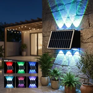 4 6 8 Lens RGB Solar Wall Light Adjustable Solar Panel Auto Light Sensor Outdoor Garden Villa Patio Waterproof Decor Wall Lamp