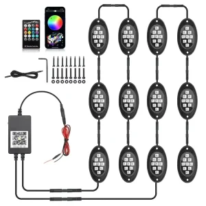 4/8x 12v Rgb Offroad Rock Lights With App Remote Control Car Chassis Underglow Neon Atmosphere Auto Lighting Systems