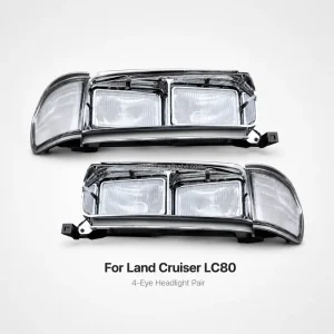 4-Eye Headlight Assembly with Corner Lamp for Land Cruiser LC80 Double Silver Trim Left & Right Pair Set
