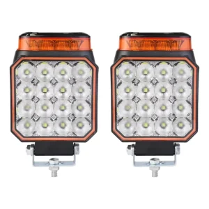 4 Inch 48W LED Work Light Flood Off Road Strobe Flash Amber Signal Beacon Light for Wplows Engineering Excavator Forklift Loader