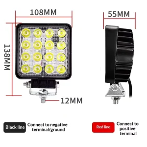 4-Inch 48W LED Work Light Square 16LED Car Auxiliary Fog Light 6000K Spotlight for Auto Road UTV SUV Truck Boat New Condition