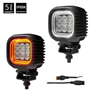 4 Inch Flood Beam Led Fog Driving Light Amber DRL 12V 24V Emark LED Offroad Work Lights for 4×4 Off Road Vehicle ATV UTV Truck