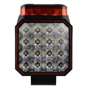 4 Inch LED Square White Amber Work Light Strobe Flash Beacon Signal Warning Light Flood Off Road Lamp Forklift Trailer Truck