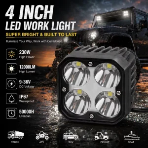 4 Inch LED Work Light Waterproof Easy Installation LED Driving Light for Truck SUV 4×4 ATV UTV Boat