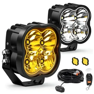 4 Inch Patented RGB LED Offroad Pod Driving Lights Spot Ditch Work Light with Cover and Wiring Harness for Jeep Truck UTV SUV