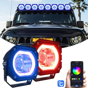 4 Inch RGW DRL Daytime Running Lights LED Work Fog Driving Lights Offroad Car Light with App Control