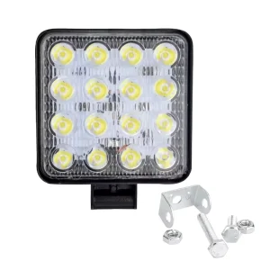 4 Inch Square Driving Light 48W 16LED Spot Work Lamp for SUV Truck Boat Trailer 4×4 Offroad Wide Voltage 12-24V