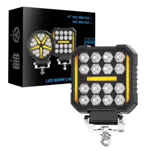4 Inch Square LED Work Light 16LED 4×4 White Amber Triple Bar Accent Off-Road Driving Lamp Waterproof for Truck SUV ATV Jeep