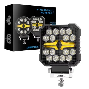4 Inch Square LED Work Light Pod 16LED White Amber Dual Color Off-Road Driving Lamp Waterproof for Truck SUV ATV Jeep