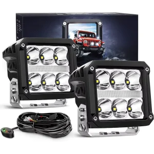 4″ LED Pod Light with DRL 60W Driving Work Light Super Spot Beam with 16AWG Wiring Harness Kit for Off Road Truck SUV ATV & UTV