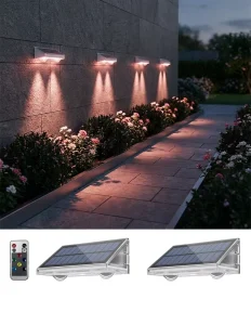 4 Pack Solar LED Wall Lights RGBW Waterproof IP66 Garden Lights 2000mAh LiFePO4 Battery 5 Year Lifespan Auto On