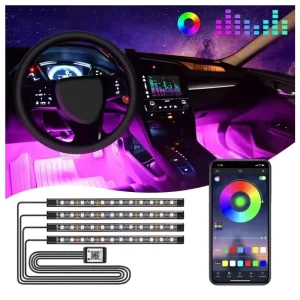 4 Pcs RGB Led Strip Car Interior Ambient Light Kit With Music Controller Accesorios Para Automovile