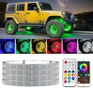 4 Row RGBW Wheel Light Kit Full Color RGB LED Wheel Ring Light App Controlled Underglow Rim Light for Car Truck Decoration