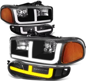 4-piece Car LED Headlights Signal Lights Daytime Running Lights and Bumper Lights for GMC Sierra C3 Yukon XL Denali
