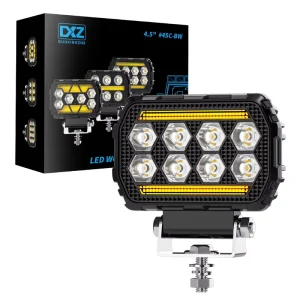 4.5Inch 8LED Rectangular LED Work Light Bar Dual Amber Strip Off-Road Driving Spot Light Waterproof for Pickup Truck SUV 4×4