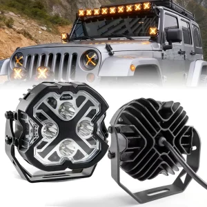 4.7 inch Square Off Road Light Bar with Amber DRL Left/Right Ultra Bright Side Facing Lights White Spot Beam Universal Fixture
