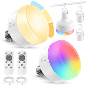 4000mAh Rechargeable LED Bulb E27 Base with Remote 3 CCT & 4 Brightness Levels Battery Powered Emergency Light for Camping
