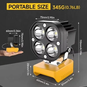 40W 6000lm LED Work Light IP65 Waterproof 120° Adjustable Compatible with Dewalt 20V 18V Battery for Workshop Garage Jobsite