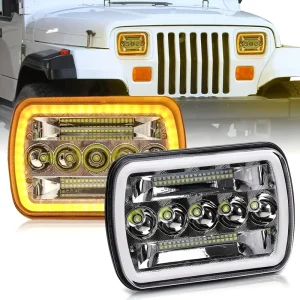 45W 7 Inch Car LED Work Lights Automotive Dual-Color Yellow-White Light Rings for High Headlights