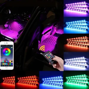 48 LED RGB Car Foot Ambient Lights, LED Strip Interior Lamps, USB/Cigarette Lighter, Remote Control