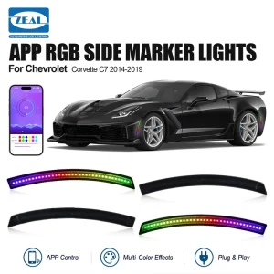 4PCS APP Control RGB for Chevrolet Corvette C7 Smoked Lens Front Rear Bumper LED Side Marker