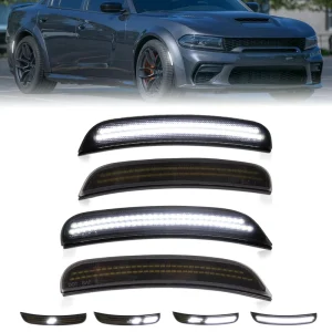 4PCS Animation Dynamic White Blue Pink Fender Side Marker Lights for Dodge Charger 15-23 Amber Red Sequential LED Indicator Lamp