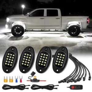 4Pods Rock Light Car Rear Fender Bottom RGBW Rock Light Off road Pure White LED Rock Light with Switch Wiring Harness