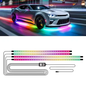 4pcs 12V RGB IP68 Waterproof Automotive Underglow Ambient LED Light Strip Kit for off Road Vehicles