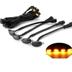 4pcs Set Universal Car LED Grille Light Daytime Running Fog Lamp Amber Lights Wire Harness Offroad Custom 12 28V DC
