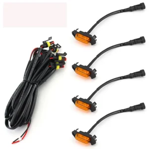 4pcs Set Universal Car LED Grille Light Daytime Running Fog Lamp with Yellow Amber Lights and Wire Harness