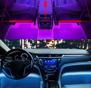 4pcs Universal Car Interior Decorative Light Rgb Led Strip App Control Light Atmosphere Lamp Kit