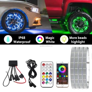 4row 8row RGBW Wheel Light Kit IP68 Waterproof Super Bright Multicolor Pure White Dual Mode Offroad Rim Light Kit for Truck SUV