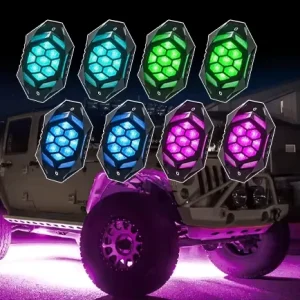 4×4 RGB 12V 24V 8 Pods UTV 45W Underglow LED Rocklights RGBW for Offroad SUV ATV Truck