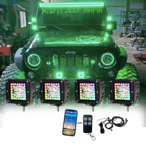 4×4 RGB LED Work Light 12V Waterproof Spotlight for Toyota Offroad Truck Auto Exterior Lighting Control