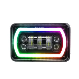 4×6 Inch Square LED Headlight High Low Beam RGB Chase Halo DRL for LSuzu NQR NPR NPR HD Rectangular Headlights 24 Month Warranty