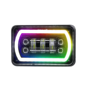 4×6 Inch Square LED Headlight High Low Beam RGB Chase Halo DRL for Lsuzu NQR NPR NPR HD Rectangular Headlamps Replace