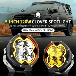 5 Inch 120W 12V 24V Auxiliary Spotlight Aurora 4×4 Auto Exterior Lighting LED Work Light LED Driving Lights with Yellow DRL