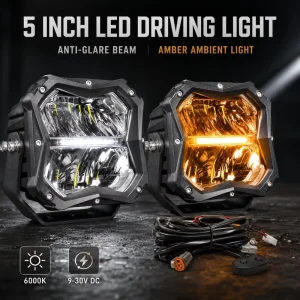 5 Inch 40W Pair LED Driving Light 18000LM Anti Glare Beam Amber DRL 9 30V for Pickup SUV UTV Off Road