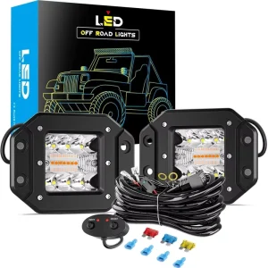 5 Inch 48W 9-30V LED Pods Amber White Strobe Lights 6 Modes Side Shooter Fog Light Bar Driving Off Road Use