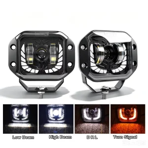5 Inch Flush Mount LED Work Light 60W Square White Yellow DRL Turn Signal Multi Function Driving Light for Off Road SUV ATV UTV