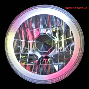 5 Inch RGB LED Halo Headlamp with Round Headlights 55W H4 Bulb New Condition 5 Semi Enclosed Headlight