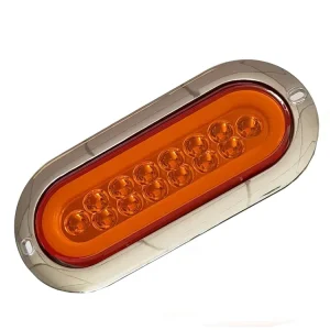 5 Wires 6 Inch Strobe Chrome 14 LED Oval Red Amber Truck LED Tail Light 10-30V Hi-Low Beam Flashing