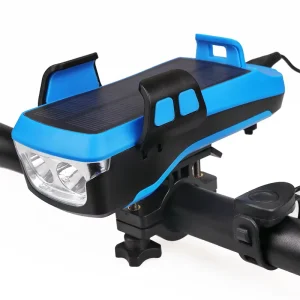 5 in 1 Solar USB Rechargeable Bicycle Headlight 130dB Horn LED Front Light Phone Holder Mount 4000mAh for Mountain Road Cycling