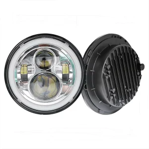 5.75″ Round Headlight Offroad DRL Angel Eye Ring Foglamp Hi Lo Beam Turn Signal Auxiliary LED Car Lamp for Wrangler Moto Vehicle