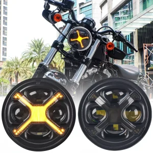 5.75 inch X type 40W LED Motorcycle Headlight Blacked out Aperture and Amber Light DRL High low Beam Lighting System