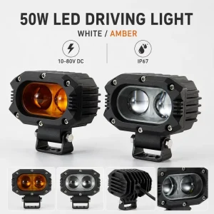 50W Rectangular LED Work Light 10 80V IP67 LMP5050 White Amber Auxiliary Driving Lamp for Off Road Truck Tractor Excavator